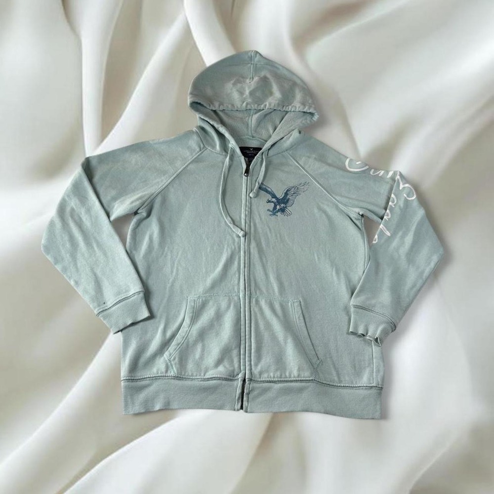 American Eagle light blue graphic zip up jacket y2k mcbling grunge fairy boho
